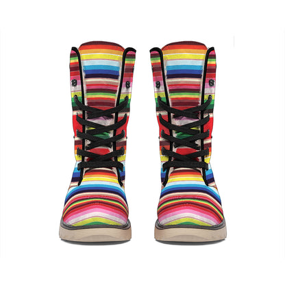 Ethnic Mexican Blanket Stripe Print Winter Boots