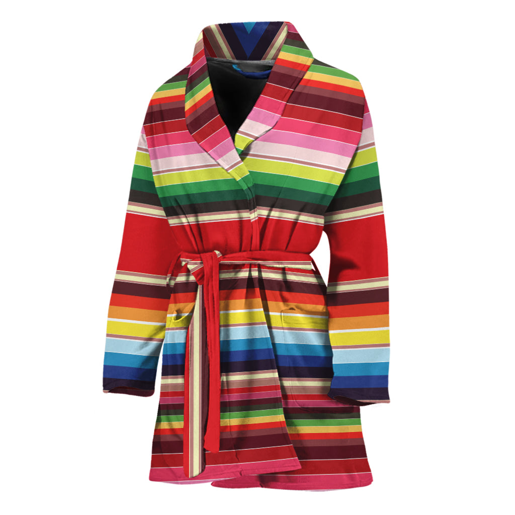 Ethnic Mexican Blanket Stripe Print Women's Bathrobe