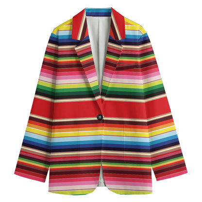 Ethnic Mexican Blanket Stripe Print Women's Blazer