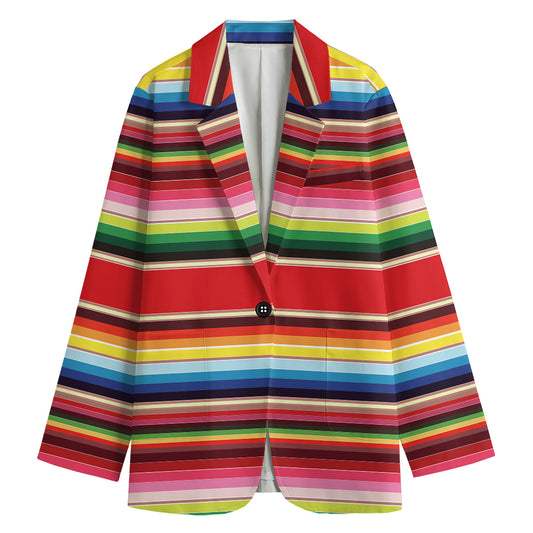 Ethnic Mexican Blanket Stripe Print Women's Blazer