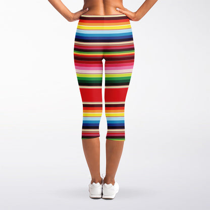 Ethnic Mexican Blanket Stripe Print Women's Capri Leggings
