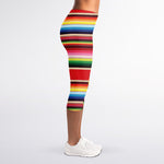 Ethnic Mexican Blanket Stripe Print Women's Capri Leggings