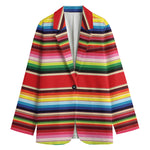 Ethnic Mexican Blanket Stripe Print Women's Cotton Blazer