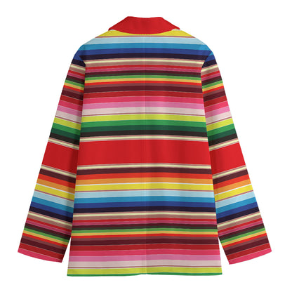 Ethnic Mexican Blanket Stripe Print Women's Cotton Blazer