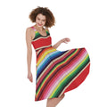 Ethnic Mexican Blanket Stripe Print Sleeveless Knee Length Dress