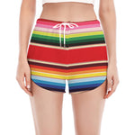 Ethnic Mexican Blanket Stripe Print Women's Split Running Shorts