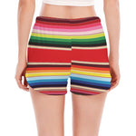 Ethnic Mexican Blanket Stripe Print Women's Split Running Shorts