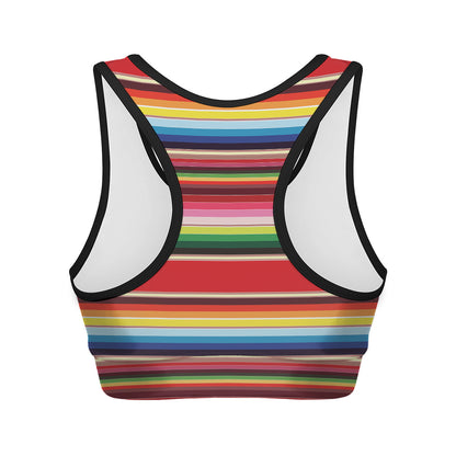 Ethnic Mexican Blanket Stripe Print Women's Sports Bra
