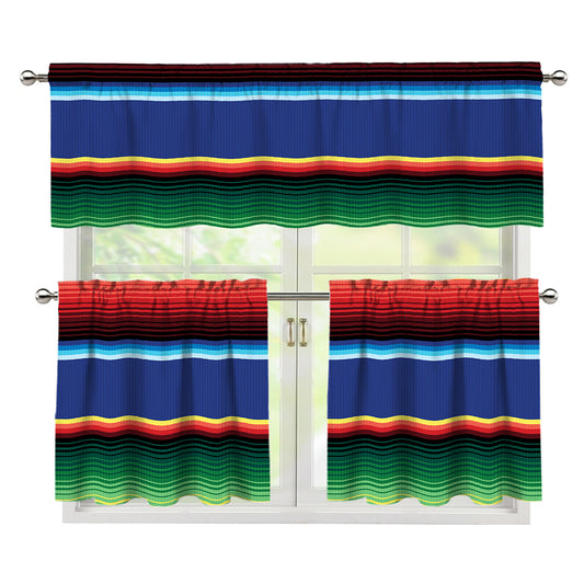 Ethnic Mexican Serape Pattern Print 3 Piece Kitchen Curtains