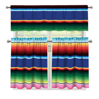 Ethnic Mexican Serape Pattern Print 3 Piece Kitchen Curtains