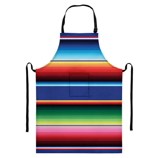 Ethnic Mexican Serape Pattern Print Bib Apron With Pocket