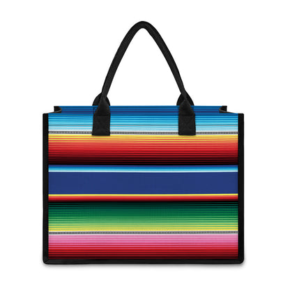Ethnic Mexican Serape Pattern Print Canvas Tote Bag