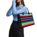 Ethnic Mexican Serape Pattern Print Canvas Tote Bag