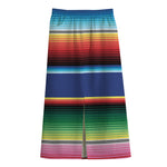 Ethnic Mexican Serape Pattern Print Cotton Front Slit Maxi Skirt