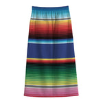 Ethnic Mexican Serape Pattern Print Cotton Front Slit Maxi Skirt