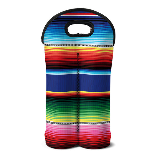 Ethnic Mexican Serape Pattern Print Double Neoprene Wine Tote