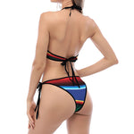 Ethnic Mexican Serape Pattern Print Halter Scoop Tie Side Bikini