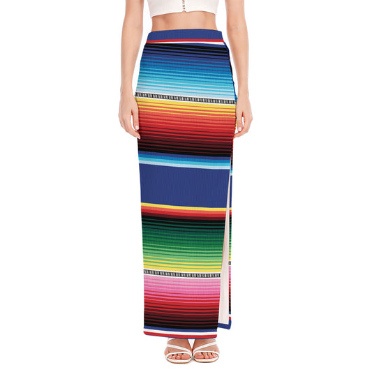 Ethnic Mexican Serape Pattern Print High Slit Maxi Skirt