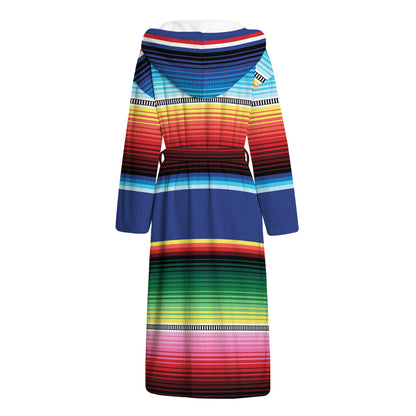 Ethnic Mexican Serape Pattern Print Hooded Bathrobe