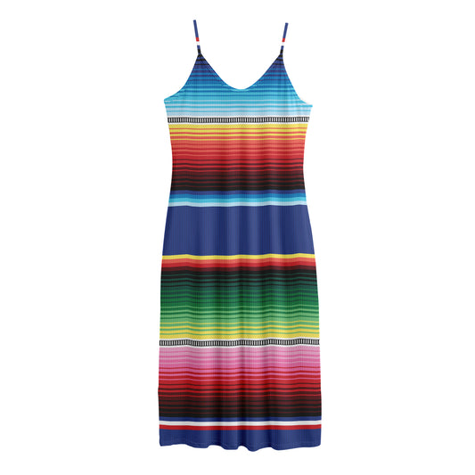 Ethnic Mexican Serape Pattern Print Jersey Midi Cami Dress