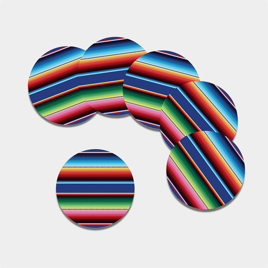 Ethnic Mexican Serape Pattern Print Leather Coaster Set