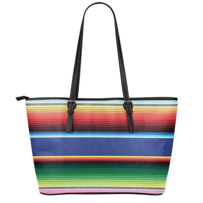 Ethnic Mexican Serape Pattern Print Leather Tote Bag