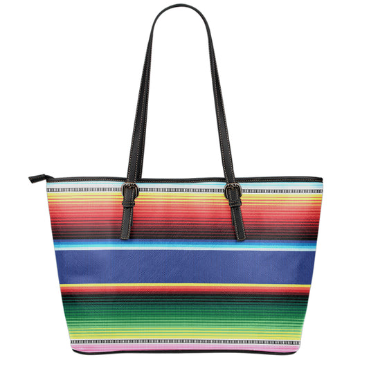 Ethnic Mexican Serape Pattern Print Leather Tote Bag