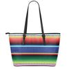 Ethnic Mexican Serape Pattern Print Leather Tote Bag