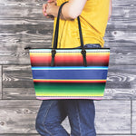 Ethnic Mexican Serape Pattern Print Leather Tote Bag