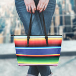Ethnic Mexican Serape Pattern Print Leather Tote Bag