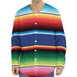 Ethnic Mexican Serape Pattern Print Long Sleeve Baseball Jersey