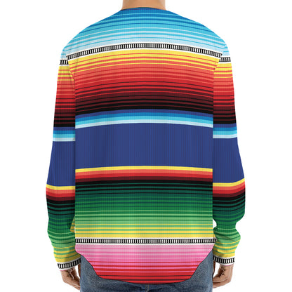 Ethnic Mexican Serape Pattern Print Long Sleeve Baseball Jersey