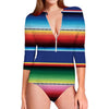 Ethnic Mexican Serape Pattern Print Long Sleeve Swimsuit