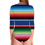 Ethnic Mexican Serape Pattern Print Long Sleeve Swimsuit