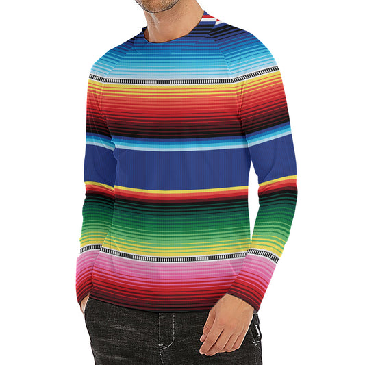 Ethnic Mexican Serape Pattern Print Men's Long Sleeve Rash Guard