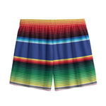Ethnic Mexican Serape Pattern Print Mesh Shorts