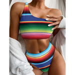 Ethnic Mexican Serape Pattern Print One Shoulder Bikini Top
