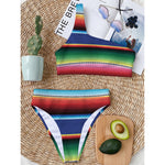 Ethnic Mexican Serape Pattern Print One Shoulder Bikini Top