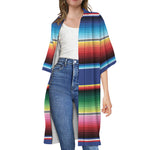 Ethnic Mexican Serape Pattern Print Open Front Beach Cover Up
