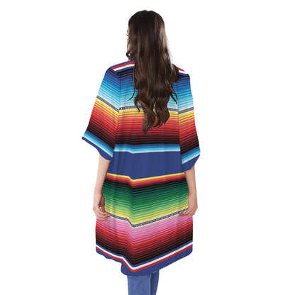 Ethnic Mexican Serape Pattern Print Open Front Beach Cover Up