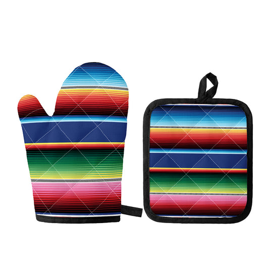Ethnic Mexican Serape Pattern Print Oven Mitt And Pot Holder Set