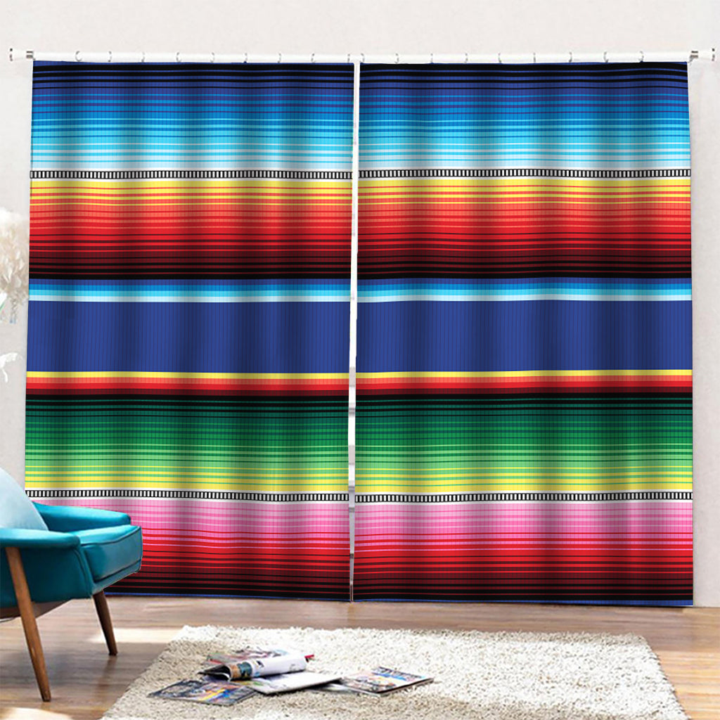 Ethnic Mexican Serape Pattern Print Pencil Pleat Curtains