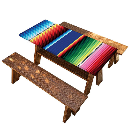 Ethnic Mexican Serape Pattern Print Picnic Table Cover