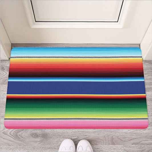 Ethnic Mexican Serape Pattern Print Rubber Doormat