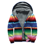 Ethnic Mexican Serape Pattern Print Sherpa Lined Zip Up Hoodie