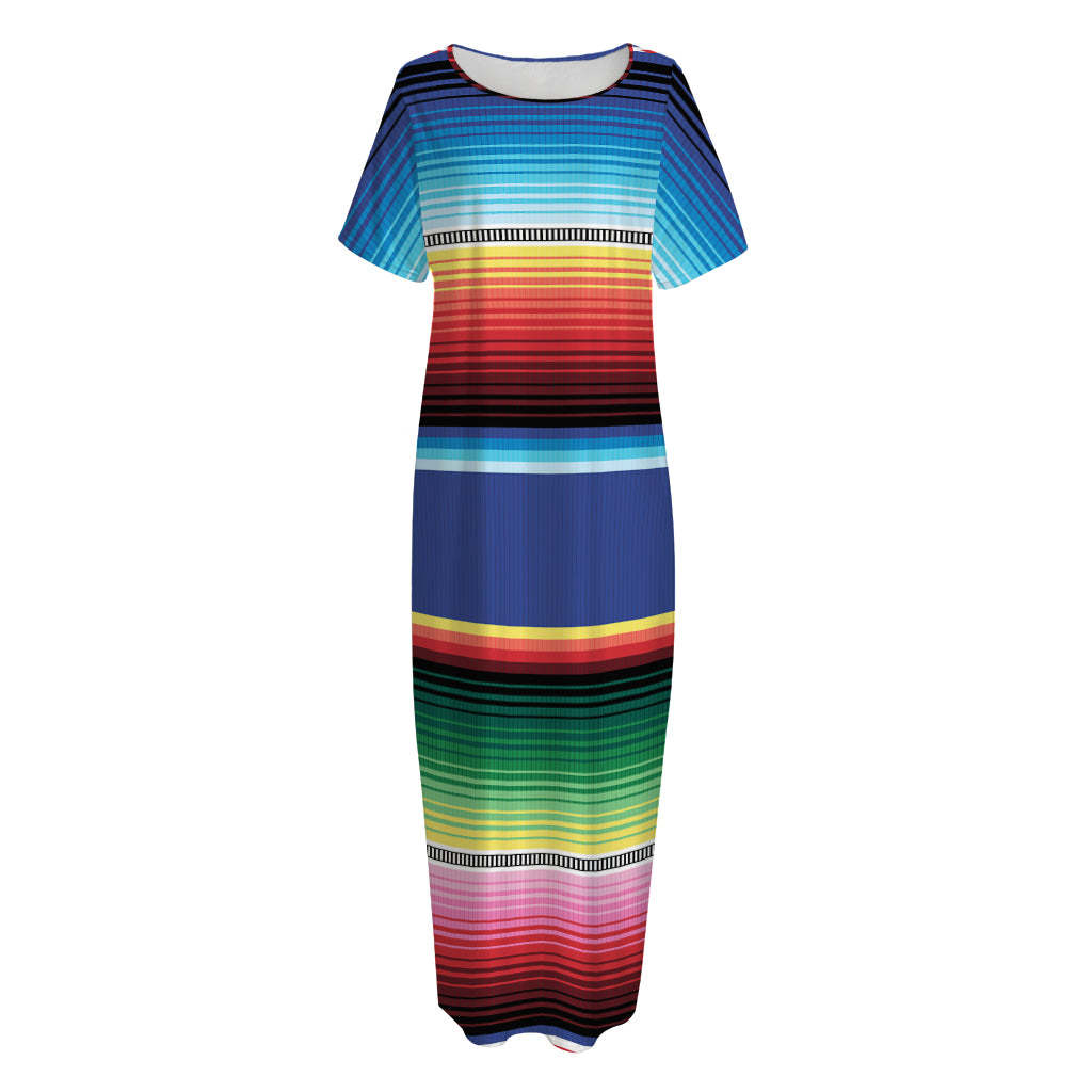 Ethnic Mexican Serape Pattern Print Short Sleeve Long Nightdress