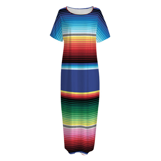 Ethnic Mexican Serape Pattern Print Short Sleeve Long Nightdress