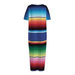 Ethnic Mexican Serape Pattern Print Short Sleeve Long Nightdress