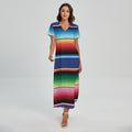 Ethnic Mexican Serape Pattern Print Short Sleeve Maxi Dress
