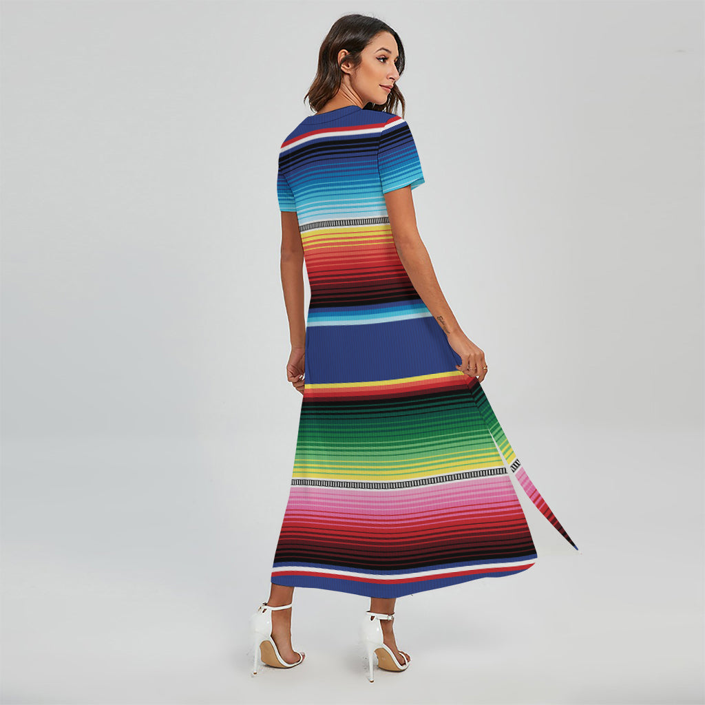 Ethnic Mexican Serape Pattern Print Short Sleeve Maxi Dress